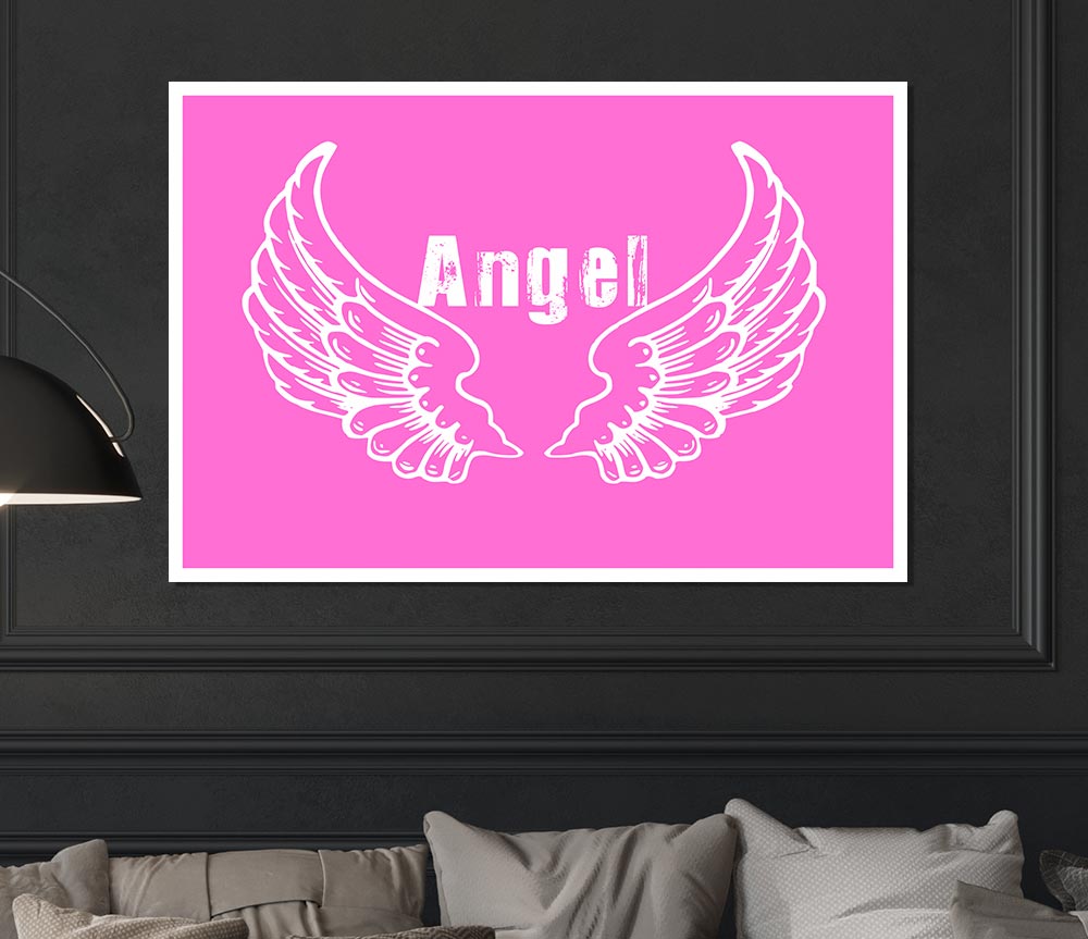 Angel Wings 2 Vivid Pink canvas poster featuring vibrant pink hues and intricate wing design, perfect for home decor.