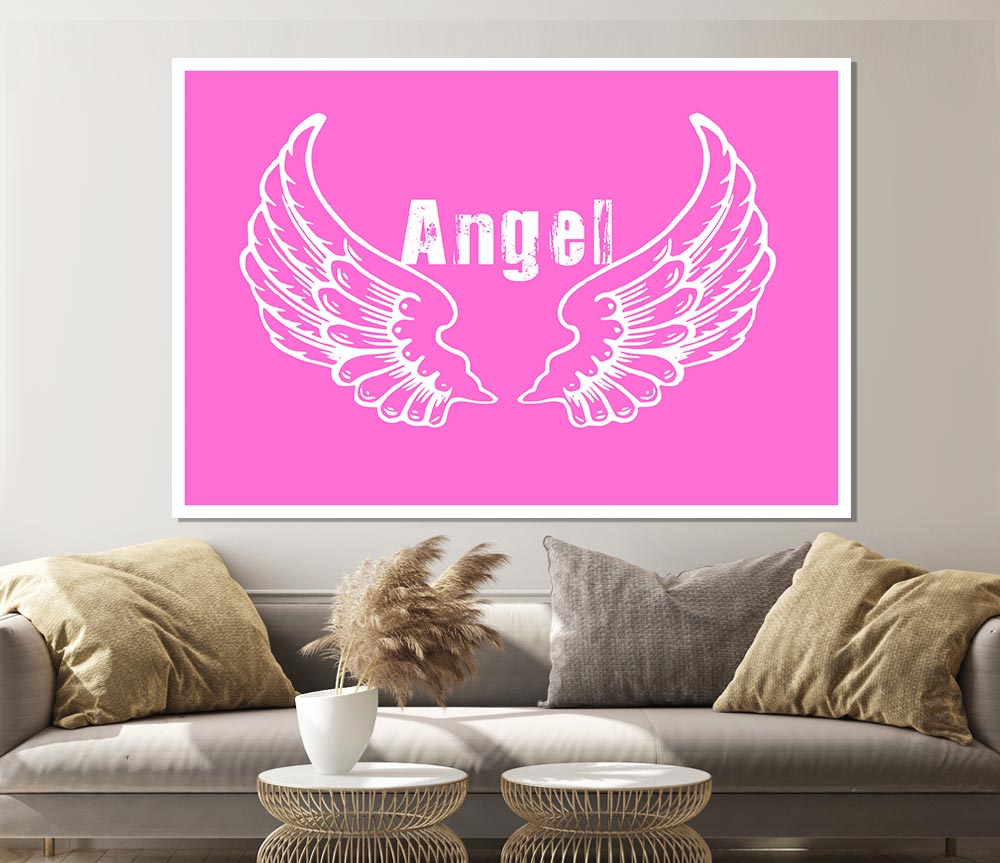 Angel Wings 2 Vivid Pink canvas poster featuring vibrant pink hues and intricate wing design, perfect for home decor.