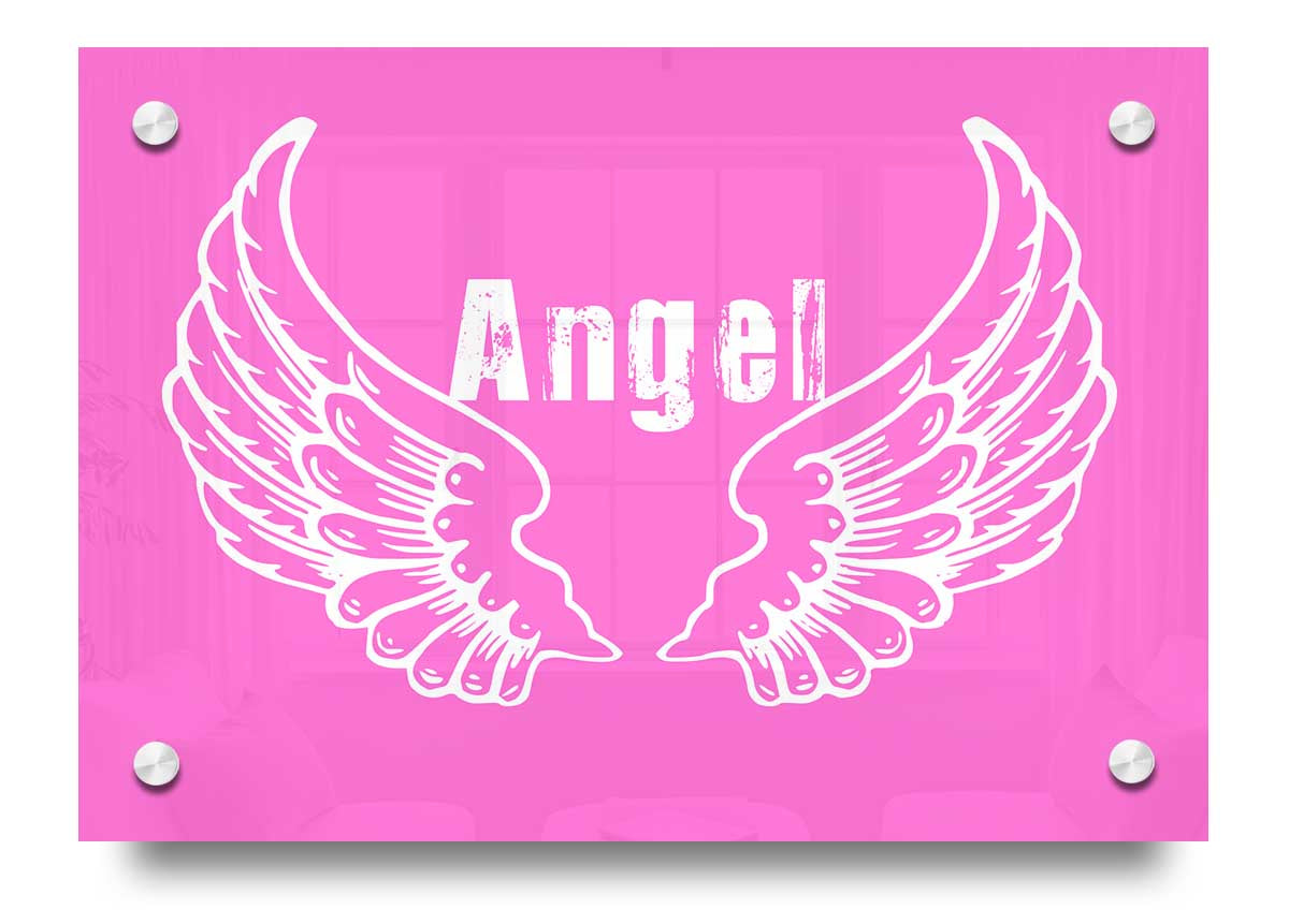 Angel Wings 2 Vivid Pink acrylic print on 5mm thick acrylic glass, showcasing vibrant pink colors and elegant design.