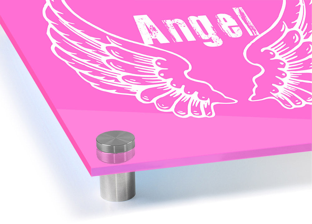 Angel Wings 2 Vivid Pink acrylic print on 5mm thick acrylic glass, showcasing vibrant pink colors and elegant design.