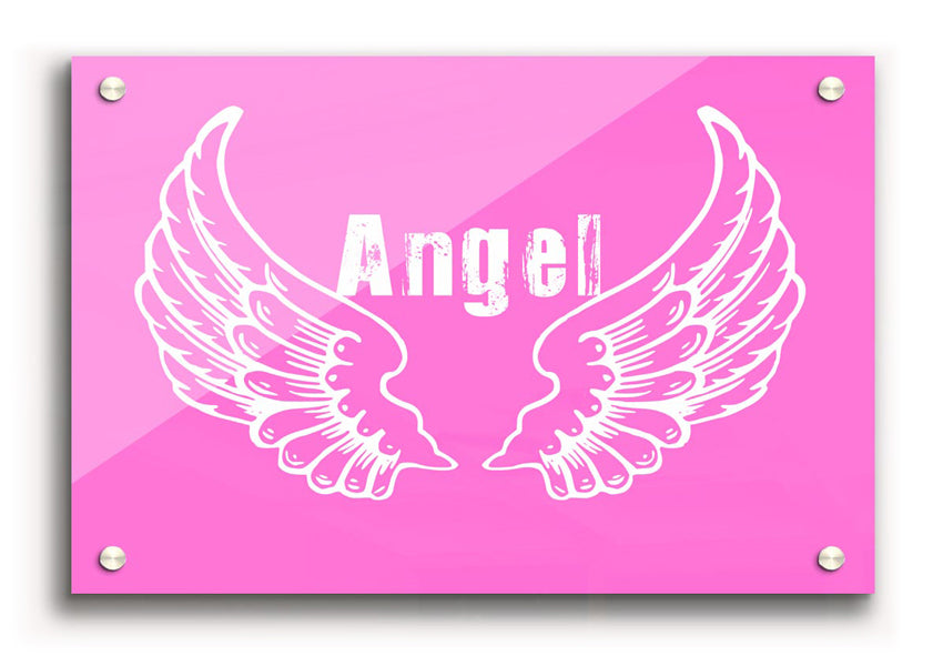 Angel Wings 2 Vivid Pink acrylic print on 5mm thick acrylic glass, showcasing vibrant pink colors and elegant design.