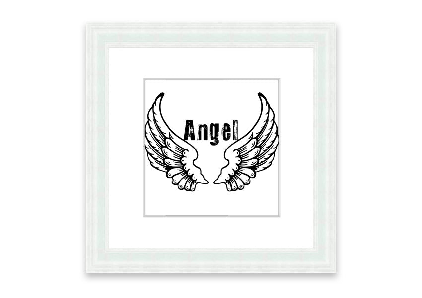 Framed print of Angel Wings 2 White, showcasing delicate wings design in a stylish frame, ready to hang.