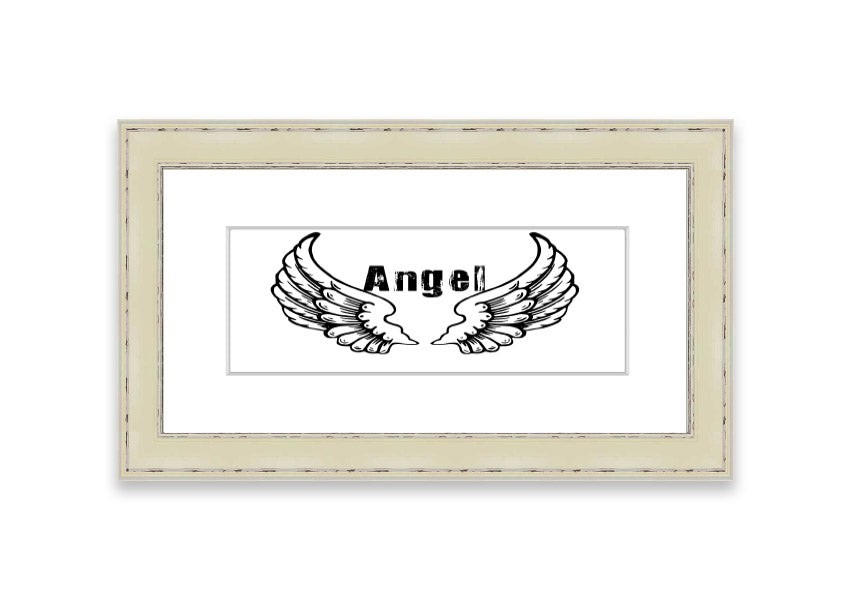 Framed print of Angel Wings 2 White, showcasing delicate wings design in a stylish frame, ready to hang.