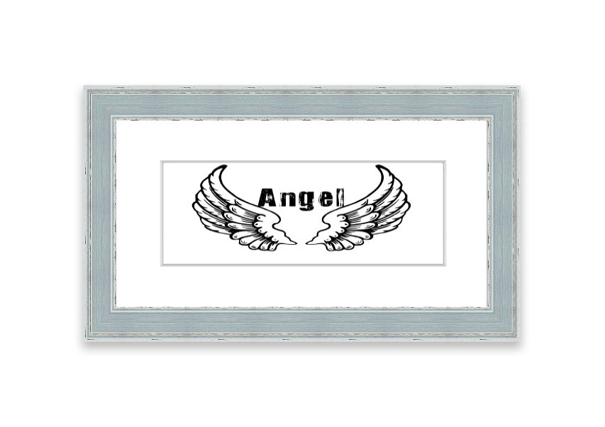 Framed print of Angel Wings 2 White, showcasing delicate wings design in a stylish frame, ready to hang.