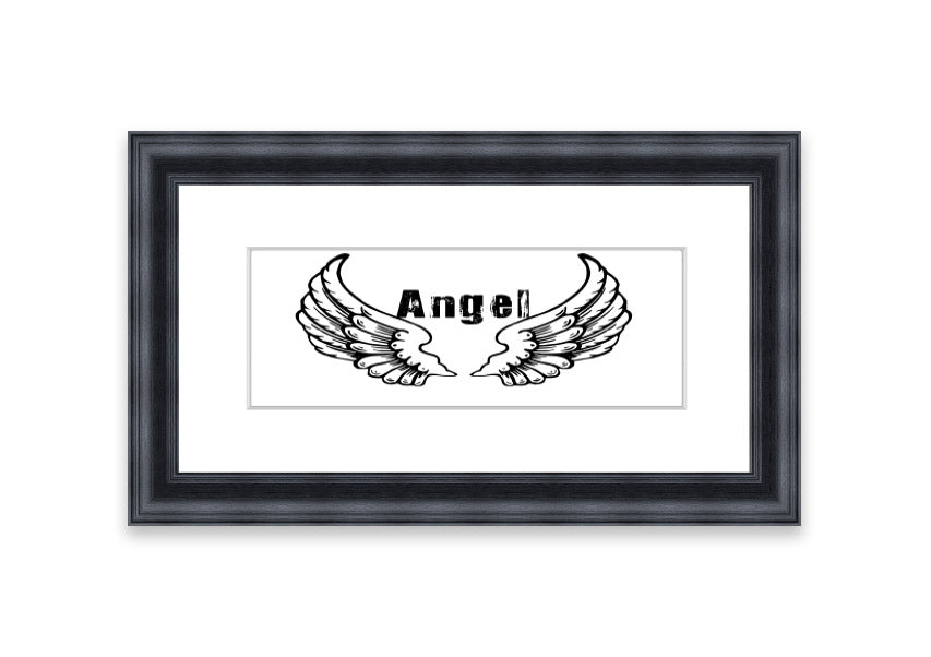 Framed print of Angel Wings 2 White, showcasing delicate wings design in a stylish frame, ready to hang.