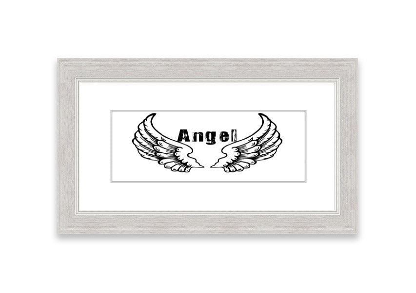 Framed print of Angel Wings 2 White, showcasing delicate wings design in a stylish frame, ready to hang.