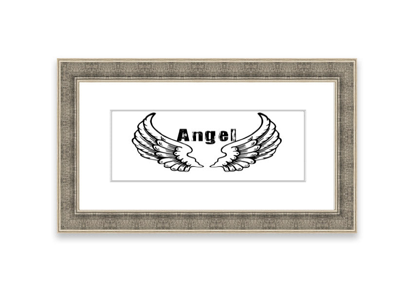 Framed print of Angel Wings 2 White, showcasing delicate wings design in a stylish frame, ready to hang.