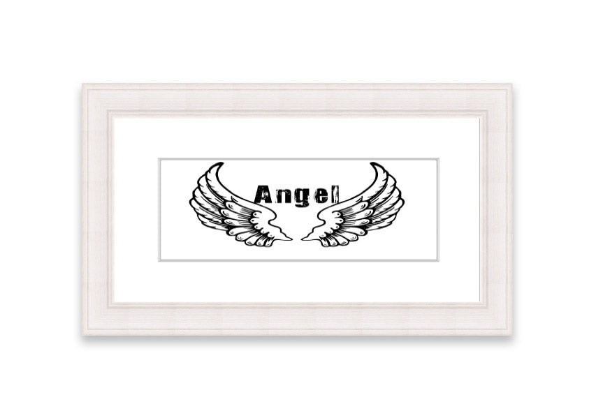 Framed print of Angel Wings 2 White, showcasing delicate wings design in a stylish frame, ready to hang.