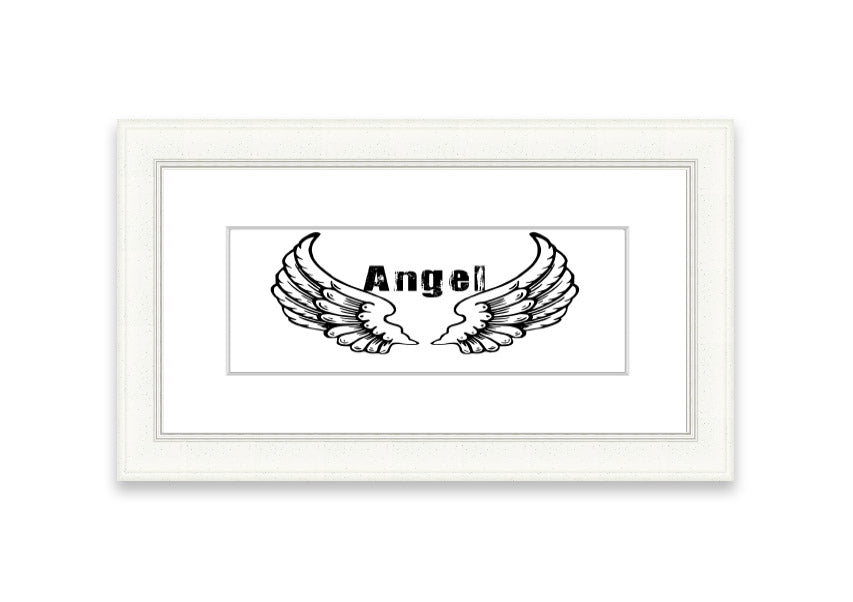 Framed print of Angel Wings 2 White, showcasing delicate wings design in a stylish frame, ready to hang.