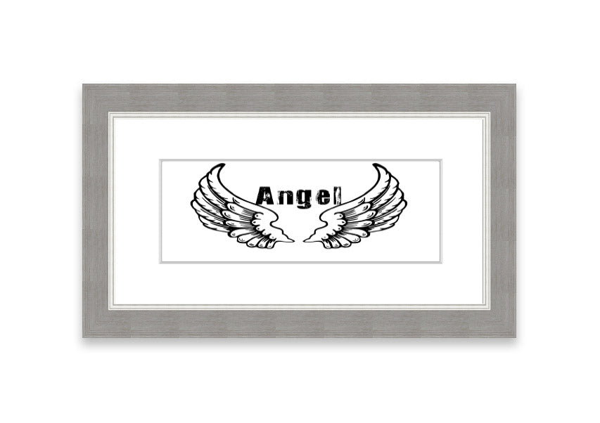 Framed print of Angel Wings 2 White, showcasing delicate wings design in a stylish frame, ready to hang.