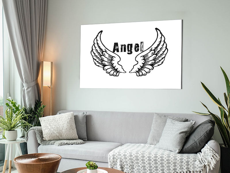 Angel Wings 2 White artwork printed on brushed aluminium dibond, featuring elegant angel wings design.