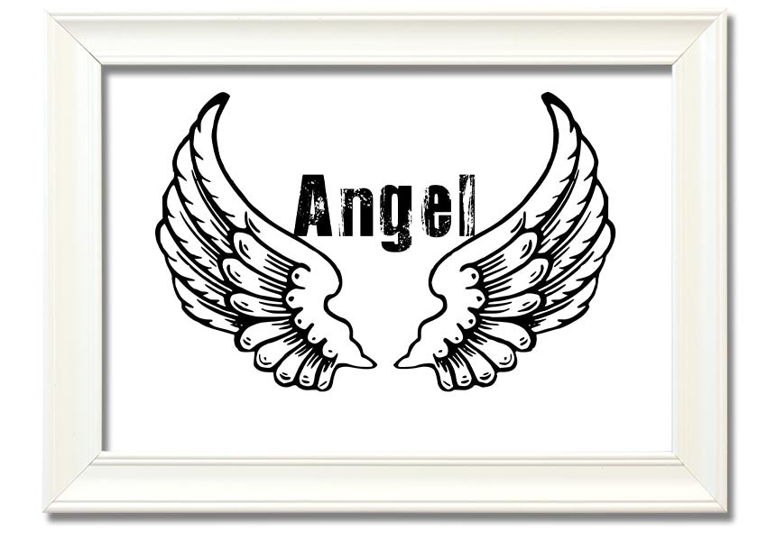 Angel Wings 2 White framed print showcasing elegant angel wings design in a stylish frame.