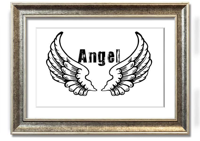 Angel Wings 2 White framed print showcasing elegant angel wings design in a stylish frame.