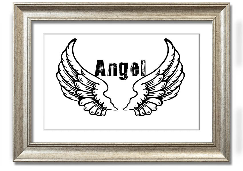 Angel Wings 2 White framed print showcasing elegant angel wings design in a stylish frame.