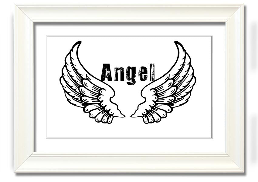 Angel Wings 2 White framed print showcasing elegant angel wings design in a stylish frame.