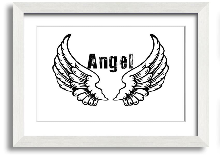 Angel Wings 2 White framed print showcasing elegant angel wings design in a stylish frame.