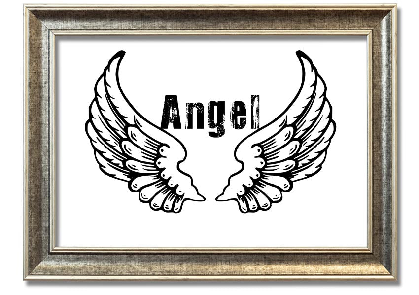 Angel Wings 2 White framed print showcasing elegant angel wings design in a stylish frame.