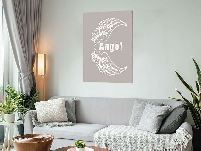 Angel Wings 3 Beige artwork printed on brushed aluminium dibond, showcasing a modern and elegant design.