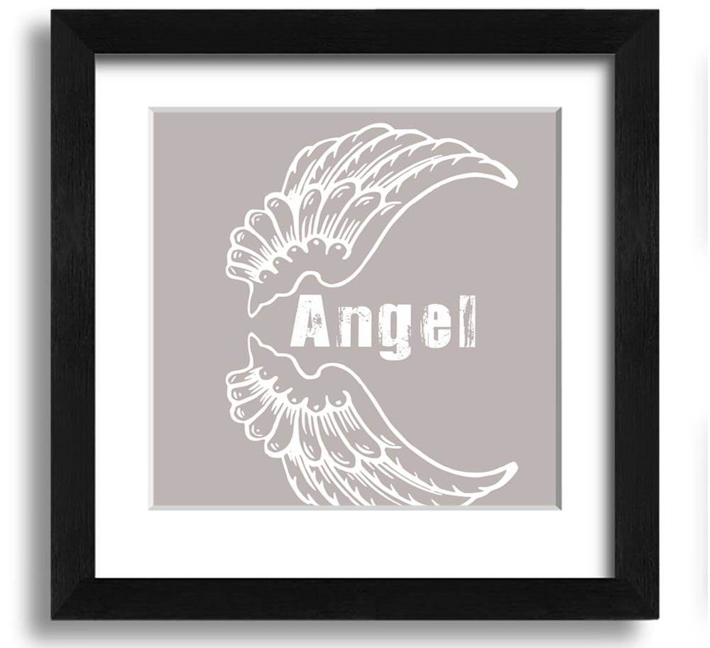 Angel Wings 3 Beige Square Framed Print showcasing delicate angel wings design in a stylish frame.