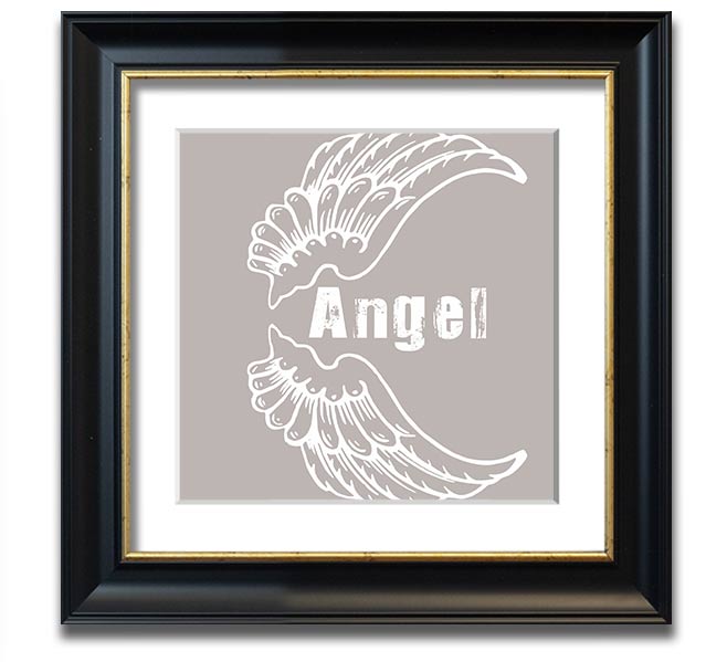 Angel Wings 3 Beige Square Framed Print showcasing delicate angel wings design in a stylish frame.