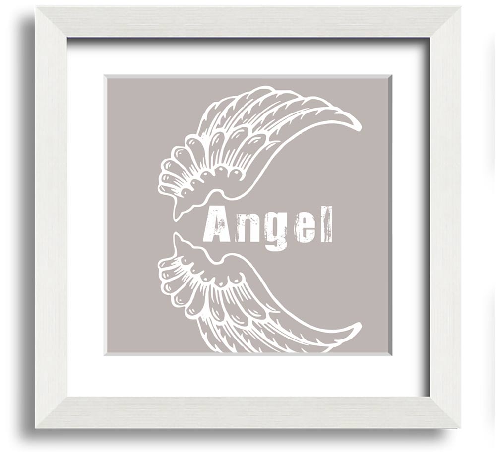 Angel Wings 3 Beige Square Framed Print showcasing delicate angel wings design in a stylish frame.