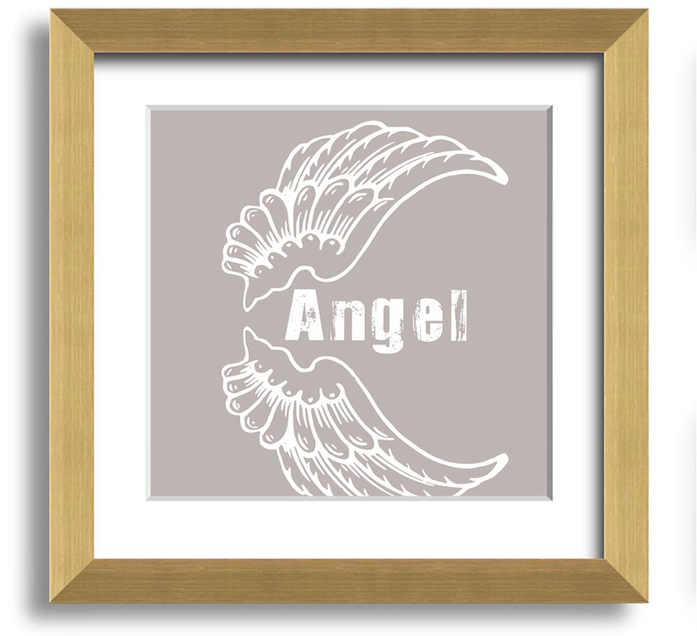 Angel Wings 3 Beige Square Framed Print showcasing delicate angel wings design in a stylish frame.