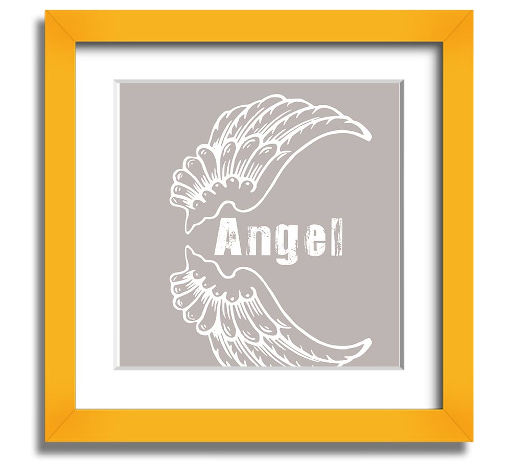 Angel Wings 3 Beige Square Framed Print showcasing delicate angel wings design in a stylish frame.