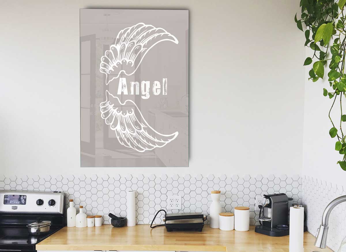 Angel Wings 3 Beige glass print featuring elegant design and soft beige tones, perfect for modern home decor.