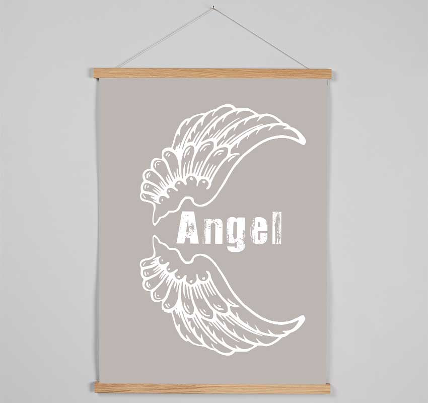 Angel Wings 3 Beige wooden poster hangers showcasing a sleek design with magnetic fastening, ideal for displaying prints elegantly.