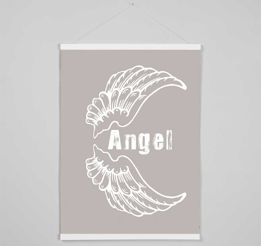 Angel Wings 3 Beige wooden poster hangers showcasing a sleek design with magnetic fastening, ideal for displaying prints elegantly.