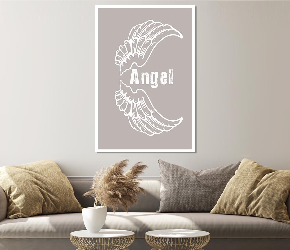 Angel Wings 3 Beige canvas poster featuring elegant angel wings design in soft beige tones, perfect for home decor.