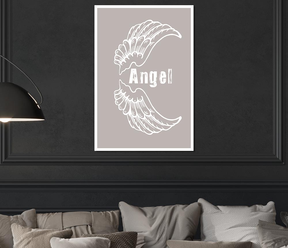 Angel Wings 3 Beige canvas poster featuring elegant angel wings design in soft beige tones, perfect for home decor.