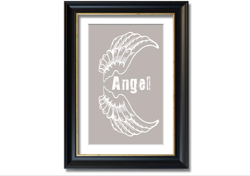 Angel Wings 3 Beige framed print showcasing elegant angel wings design in a neutral beige color, ready to hang.