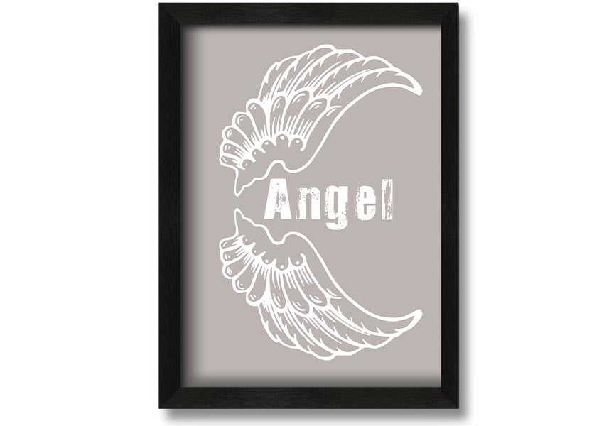 Angel Wings 3 Beige framed print showcasing elegant angel wings design in a neutral beige color, ready to hang.