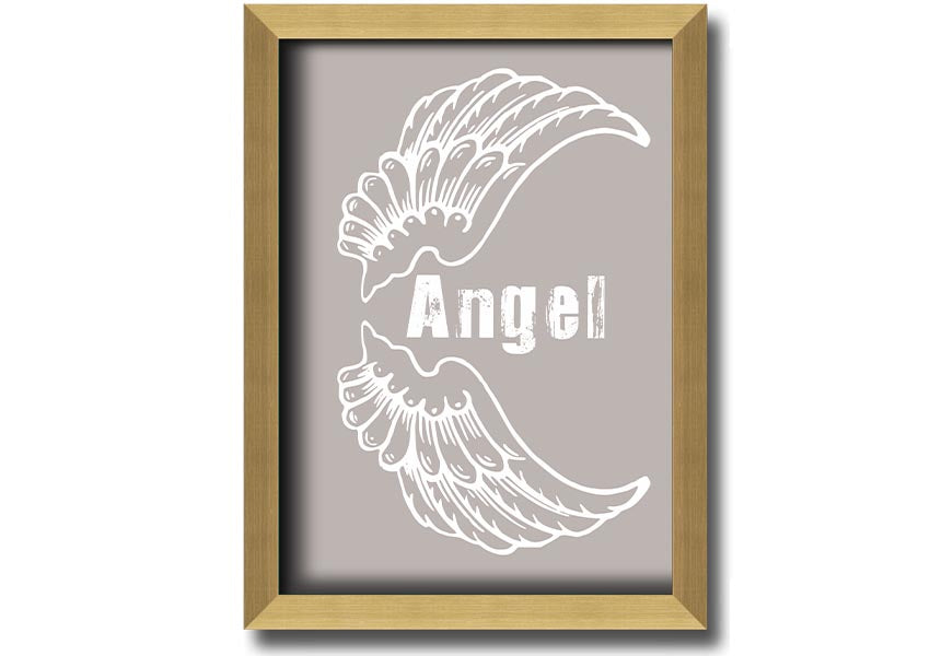 Angel Wings 3 Beige framed print showcasing elegant angel wings design in a neutral beige color, ready to hang.