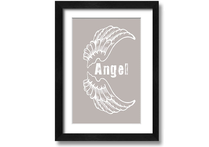 Angel Wings 3 Beige framed print showcasing elegant angel wings design in a neutral beige color, ready to hang.