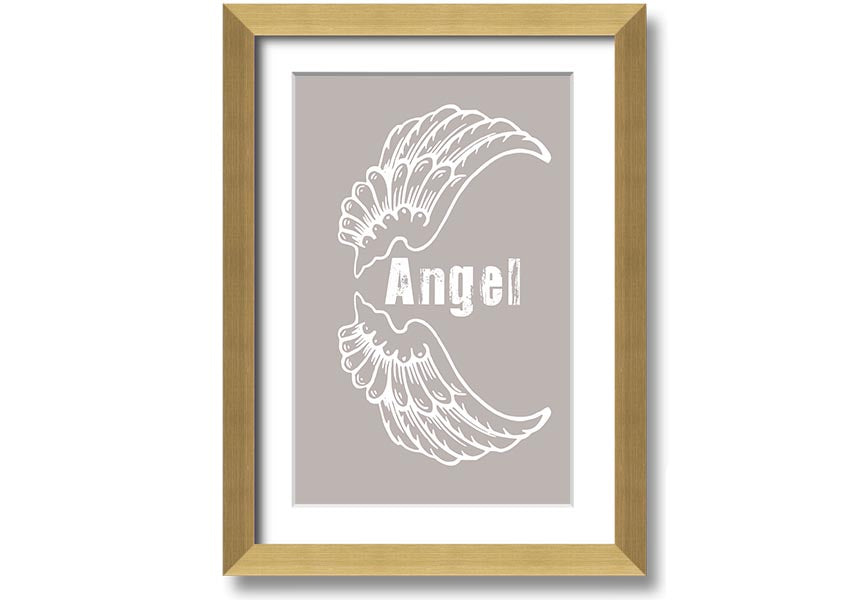 Angel Wings 3 Beige framed print showcasing elegant angel wings design in a neutral beige color, ready to hang.