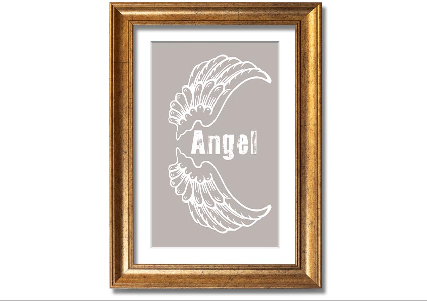 Angel Wings 3 Beige framed print showcasing elegant angel wings design in a neutral beige color, ready to hang.