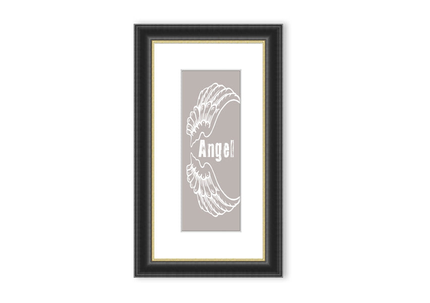 Angel Wings 3 Beige framed print showcasing elegant angel wings design in soft beige tones, ready to hang.