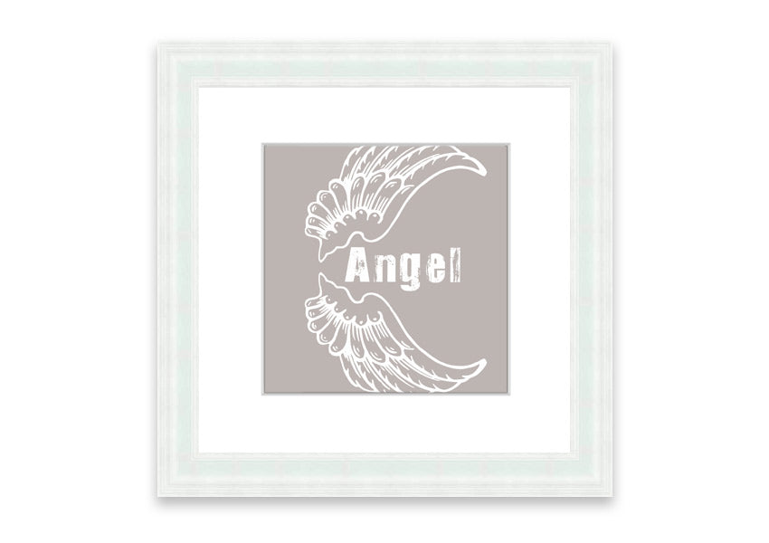 Angel Wings 3 Beige framed print showcasing elegant angel wings design in soft beige tones, ready to hang.