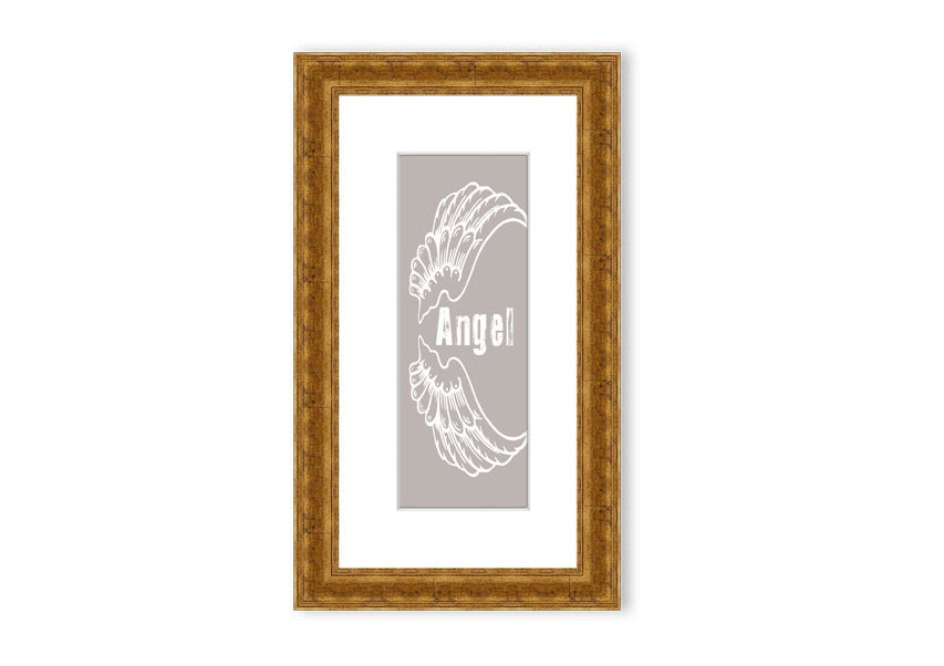 Angel Wings 3 Beige framed print showcasing elegant angel wings design in soft beige tones, ready to hang.