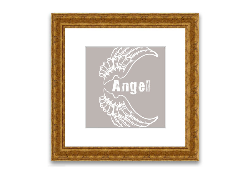 Angel Wings 3 Beige framed print showcasing elegant angel wings design in soft beige tones, ready to hang.