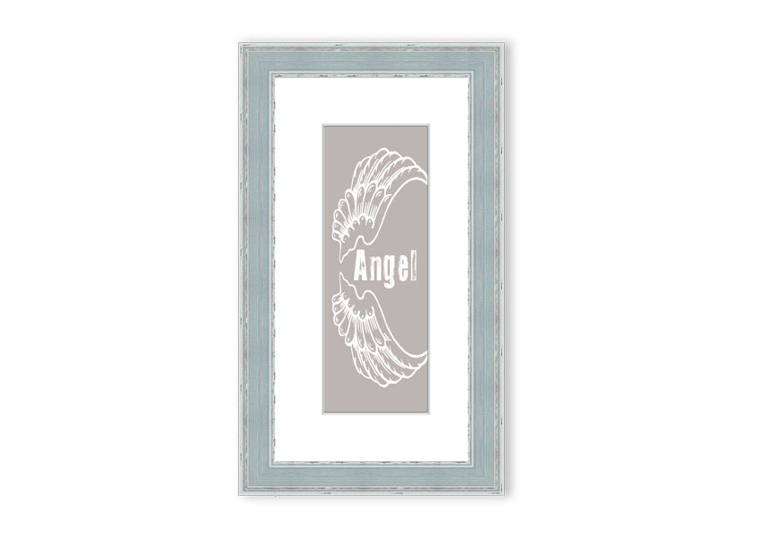 Angel Wings 3 Beige framed print showcasing elegant angel wings design in soft beige tones, ready to hang.