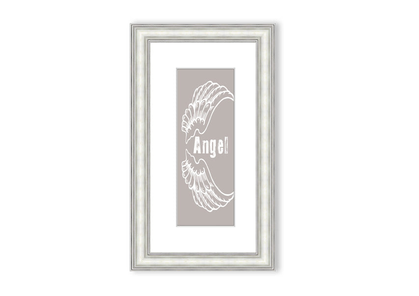 Angel Wings 3 Beige framed print showcasing elegant angel wings design in soft beige tones, ready to hang.