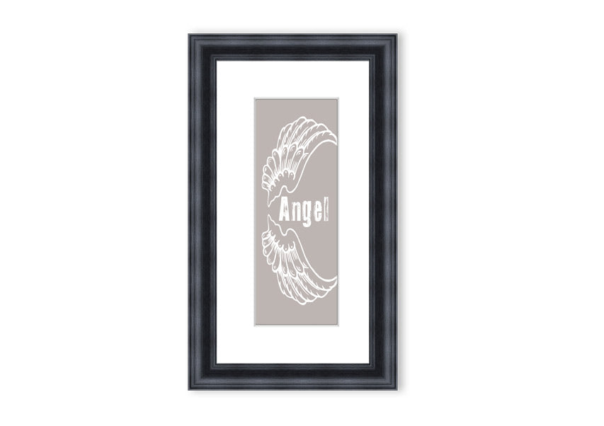 Angel Wings 3 Beige framed print showcasing elegant angel wings design in soft beige tones, ready to hang.