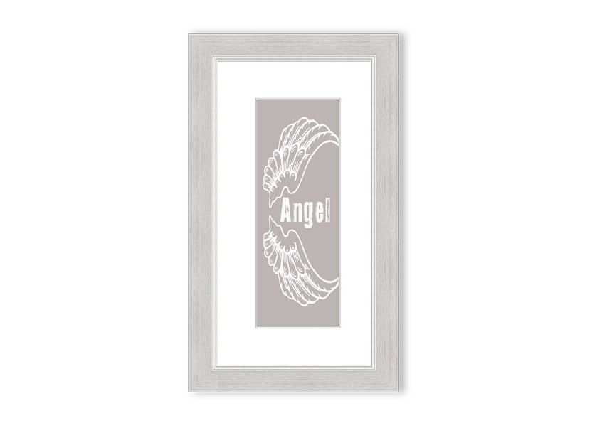 Angel Wings 3 Beige framed print showcasing elegant angel wings design in soft beige tones, ready to hang.