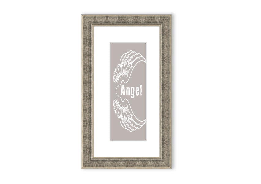 Angel Wings 3 Beige framed print showcasing elegant angel wings design in soft beige tones, ready to hang.