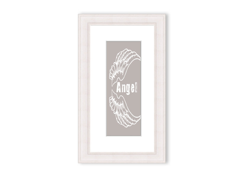 Angel Wings 3 Beige framed print showcasing elegant angel wings design in soft beige tones, ready to hang.