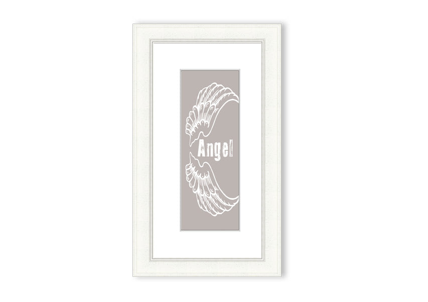 Angel Wings 3 Beige framed print showcasing elegant angel wings design in soft beige tones, ready to hang.