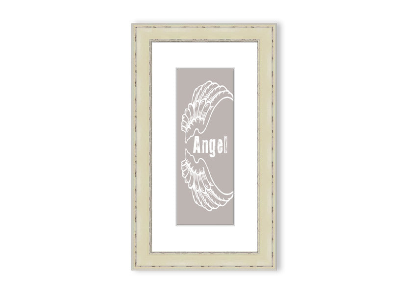 Angel Wings 3 Beige framed print showcasing elegant angel wings design in soft beige tones, ready to hang.